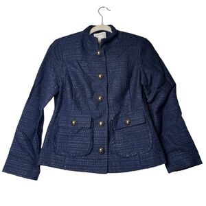 Sail to Sable Blue Blazer Jacket Gold Buttons Nautical Small Tweed